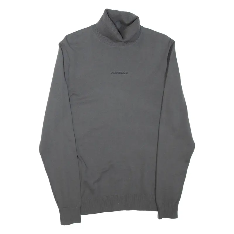 CALVIN KLEIN JEANS Mens Jumper Grey Roll Neck Tight Knit S