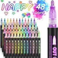 Outline Metallic Marker Pen, 8/12/24/36/48pcs Double Line Paint Marker Pen, Art Crafts Gifts, Trendy Stuff for Christmas Stoc...