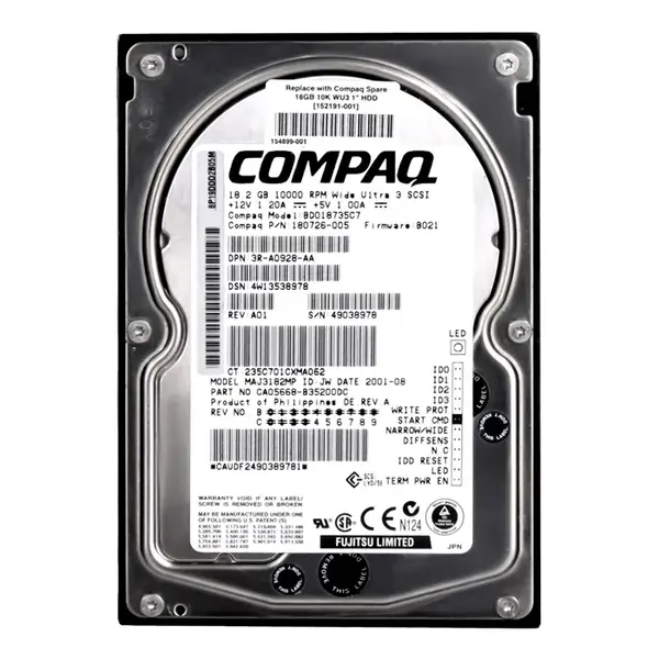 180726-005 HP 18.2GB Ultra-160 SCSI 10000 3.5-inch Hard Drive