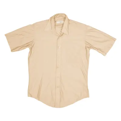 PERMA-PRESS Plain Shirt Beige Nylon Short Sleeve Mens M