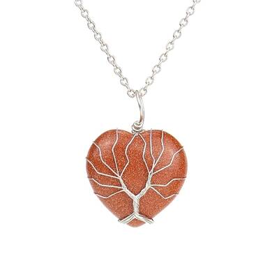 Synthetic Goldstone Heart Pendant Necklaces
