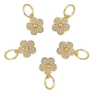 5Pcs Brass Micro Pave Clear Cubic Zirconia Charms
