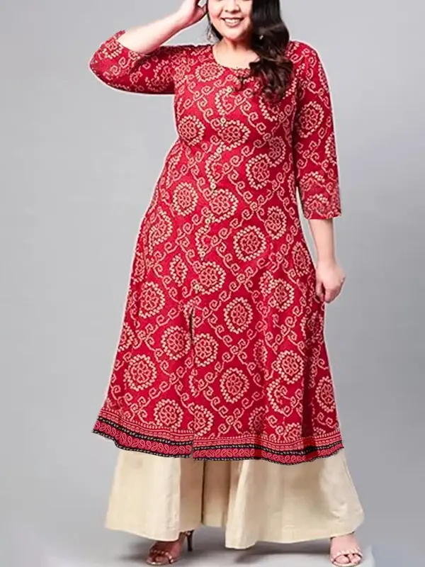 【Plus Size】 Floral Print Abayas, Modest Casual 3/4 Sleeve Round Neck Dress for Daily Wear, Women's Islamic Clothing for A...