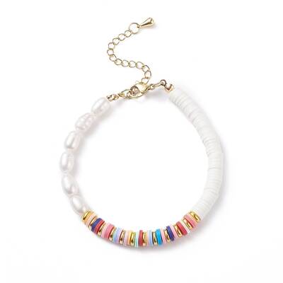 Natural Pearl & Polymer Clay Beaded Bracelet