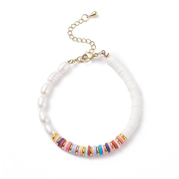 Natural Pearl & Polymer Clay Beaded Bracelet