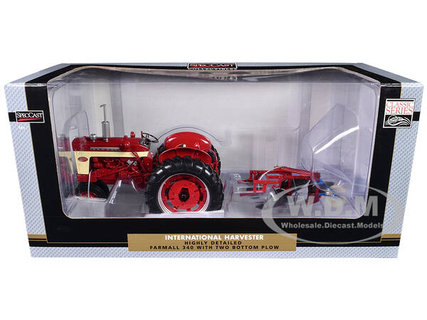 International Harvester Farmall 340 Narrow Front Tractor with Two Bottom Plow Red \