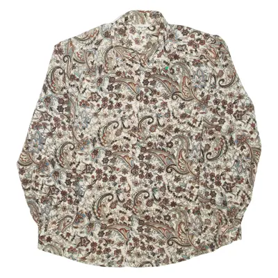 OVER STAR Womens Printed Shirt Brown Collared Long Sleeve Floral M