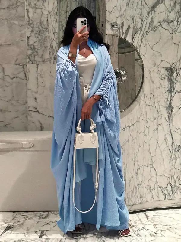 Women's Solid Asymmetrical Batwing Sleeve Abaya, Fashionable Long Sleeve Waterfall Dress for Women, Women's Islamic Clothing ...