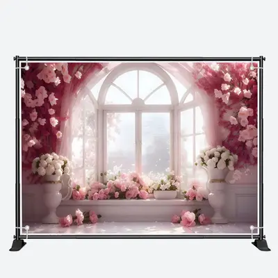 Pink And White Floral Window Warm Sunshine Backdrop - Aperturee