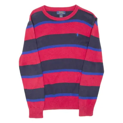 POLO RALPH LAUREN Boys Patterned Jumper Red Striped Tight Knit L