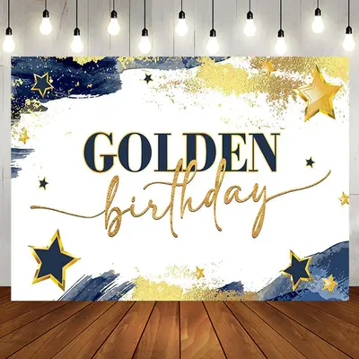 Aperturee Navy Blue Stars Golden Happy Birthday Party Backdrop | Cake Smash Backdrop | Backdrop For Birthday Party | Name Bac...