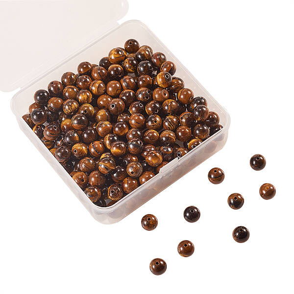 200Pcs Grade AB Natural Tiger Eye Round Beads