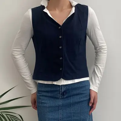 Luisa Spagnoli Waistcoat - Small Blue Cotton Blend