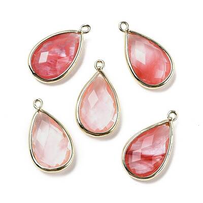 Synthetic Dyed Cherry Quartz Glass Glass Faceted Pendants