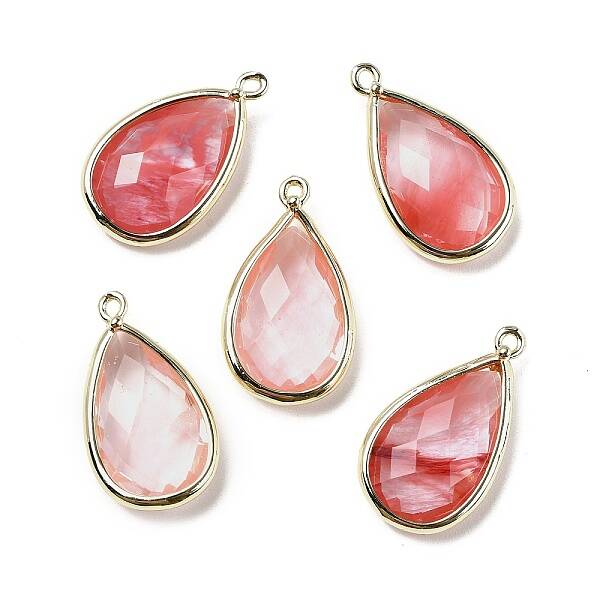Synthetic Dyed Cherry Quartz Glass Glass Faceted Pendants