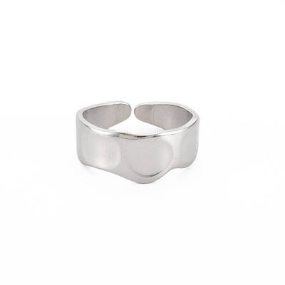 Non-Tarnish 304 Stainless Steel Flat Round Open Cuff Ring for Women
