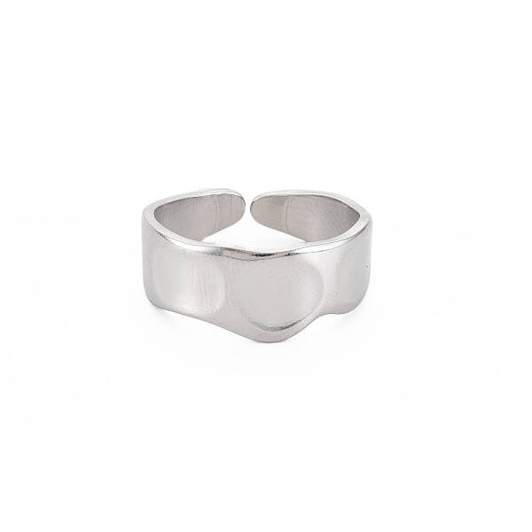 Non-Tarnish 304 Stainless Steel Flat Round Open Cuff Ring for Women