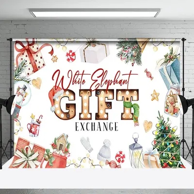 Aperturee Colorful White Elephant Gift Exchange Party Backdrop - Aperturee