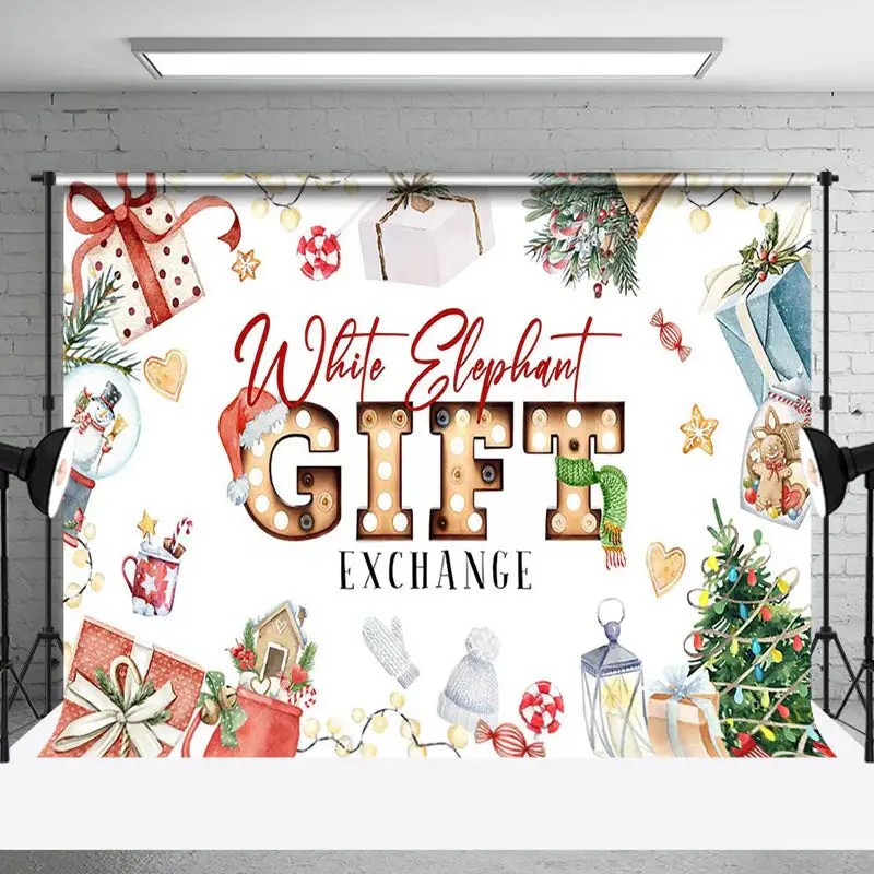 Aperturee Colorful White Elephant Gift Exchange Party Backdrop - Aperturee