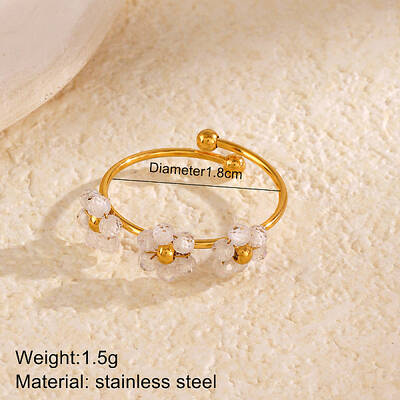 Flower 304 Stainless Steel with Cubic Zirconia Cuff Rings for Women