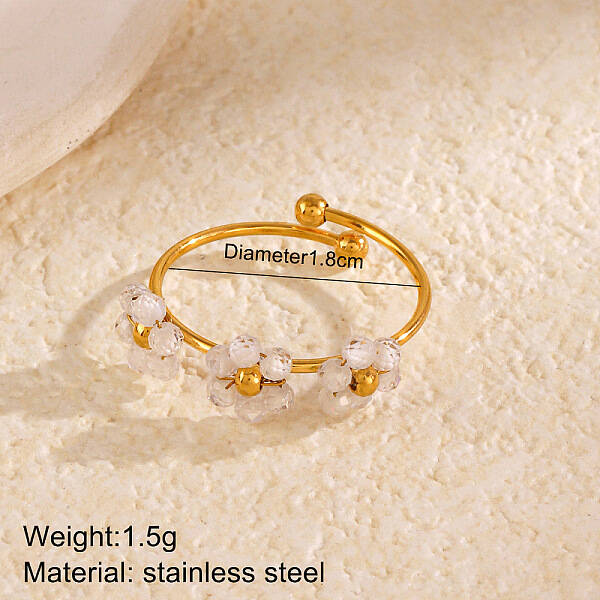 Flower 304 Stainless Steel with Cubic Zirconia Cuff Rings for Women