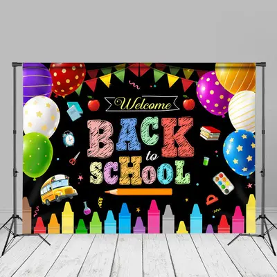 Crayon Balloon Black Back To School Backdrop For Photo - Aperturee