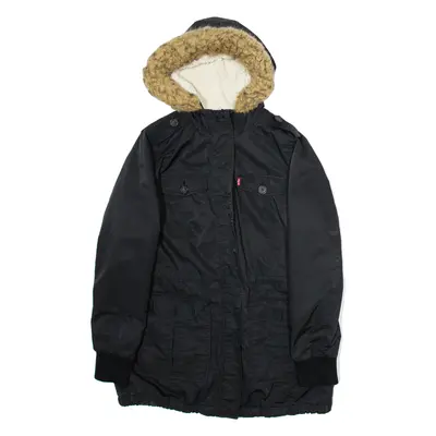 LEVI'S Sherpa Lined Womens Parka Coat Black Hooded L