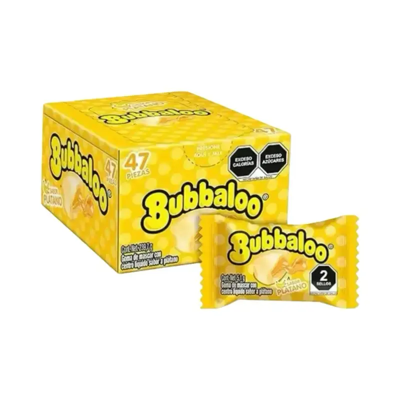 Bubbaloo Banana Chewing Bubble Gum with Liquid-Filled Center, Box of 47 Pieces Snack Flavor, Mexican Candy, Dulces Mexicanos ...