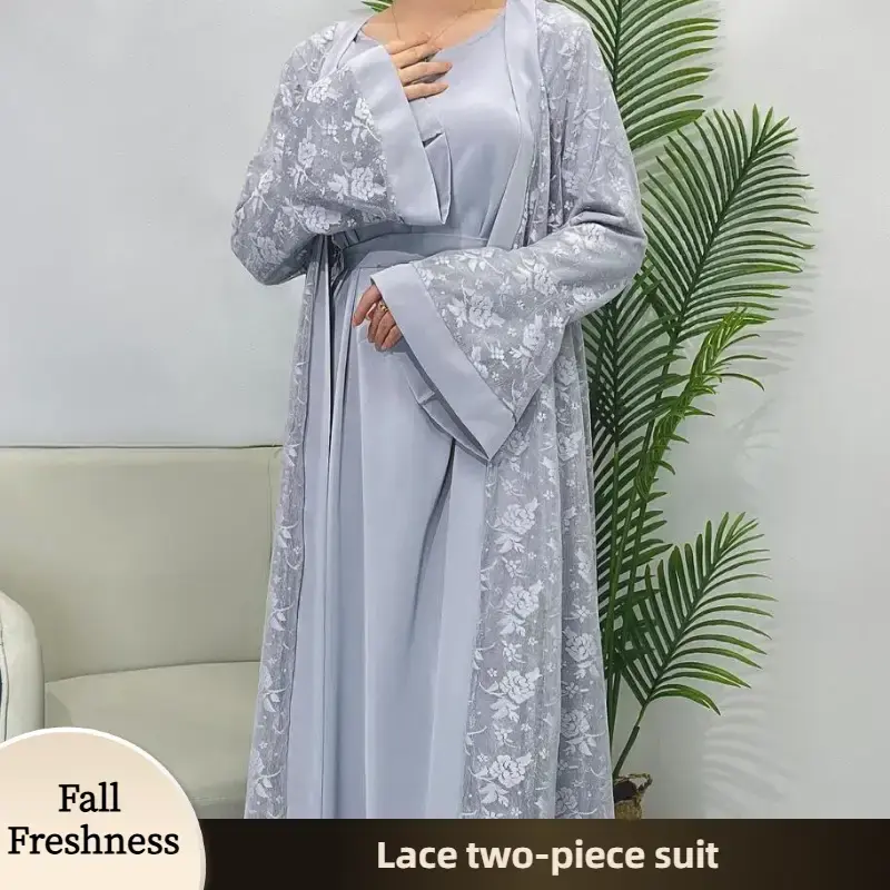 【FallFreshness】CL16 Elegant and sophisticated evening dress for women, floral lace niddah, muslin dress, two-piece lace t...