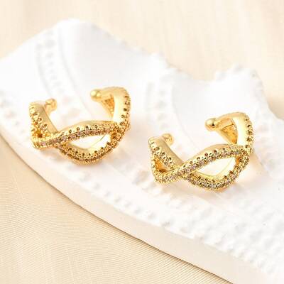 Brass Micro Pave Clear Cubic Zirconia Cuff Earrings