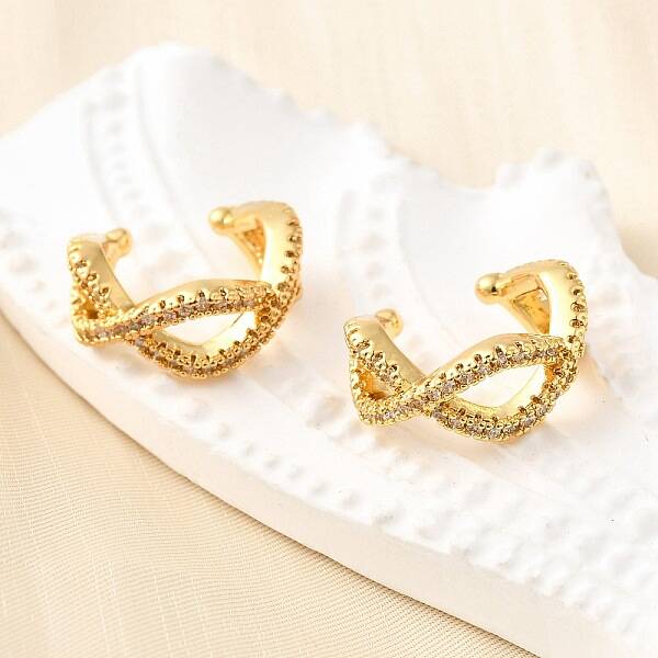 Brass Micro Pave Clear Cubic Zirconia Cuff Earrings