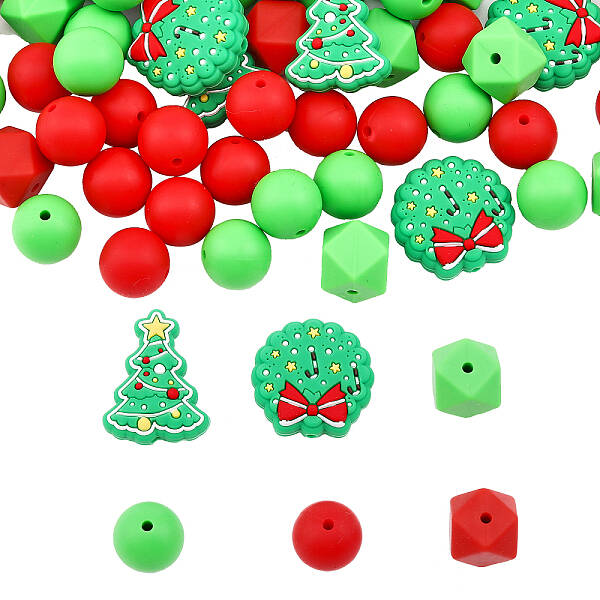 80Pcs 6 Style Food Grade Eco-Friendly Silicone Beads