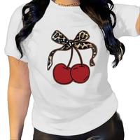 Huggy Wuggy Women's Cherry & Bow Print T-Shirt Casual Crew Neck Tops Unisex Vintage Graphic T-Shirt for Summer Streetwear
