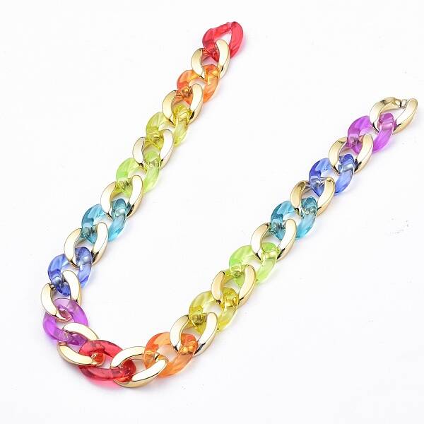 Rainbow Handmade Transparent Acrylic & CCB Plastic Curb Chains
