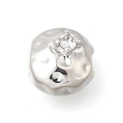 Brass Micro Pave Clear Cubic Zirconia Beads