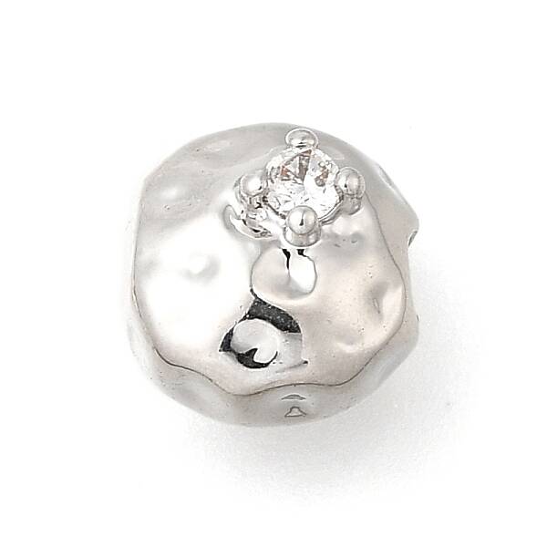 Brass Micro Pave Clear Cubic Zirconia Beads