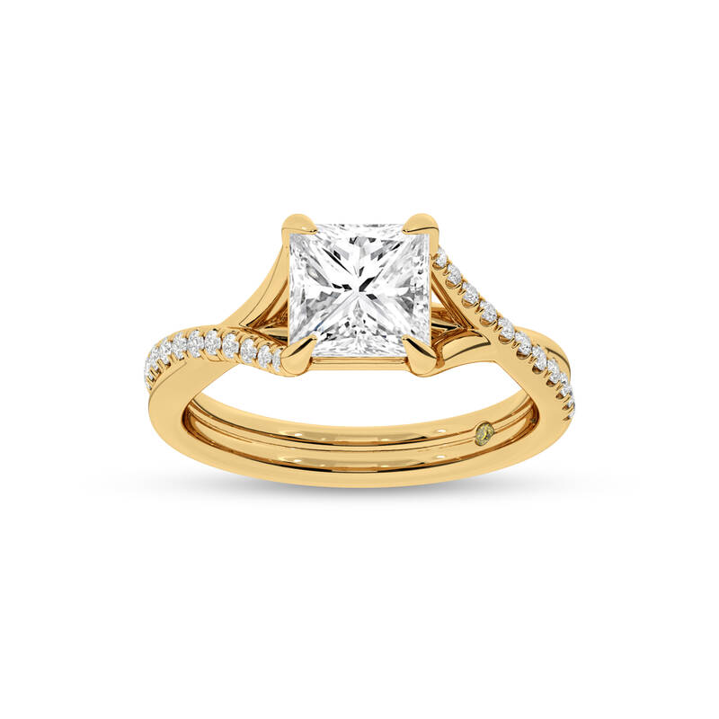Lumen Twisted Pavé Shank Princess Cut Lab Diamond Engagement Ring | 10K Yellow Gold 3 3/4 CT. TW.