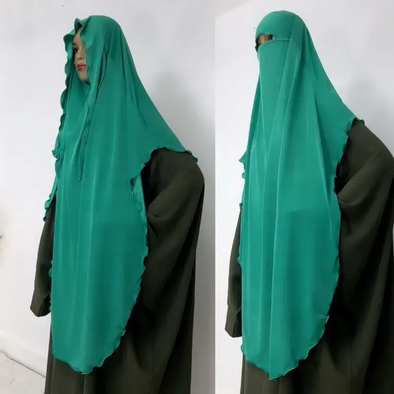 Lycra short shoulder long hijab cape curled borders built in niqab