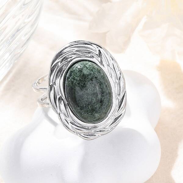 Oval Natural Moss Agate Finger Rings