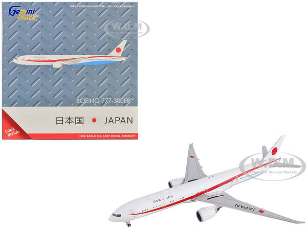 Boeing 777-300ER Commercial Aircraft Japan Air Self-Defense Force White with Red Stripes Gemini Macs Series 1/400 Die...
