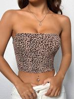Women's Leopard Print Backless Crop Tube Top, Trendy Casual Sleeveless Strapless Top for Summer, Ladies Clothes for Beach Hol...