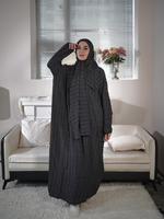 Women's Ditsy Floral Print Zipper Design Hooded Arabian Dress, Modest Bishop Sleeve Long Sleeve Maxi Muslim Dress, Muslim Cl...