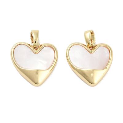 Brass Pave Natural Shell Heart Charms