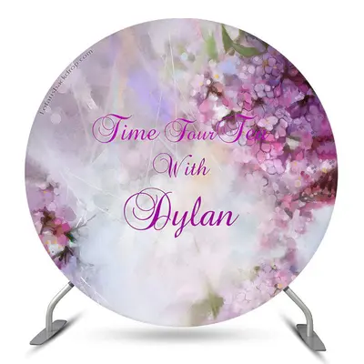 Aperturee Elegant Time Four Tea Purple Floral Circle Backdrop | Round Party Backdrop | Round Backdrop For Birthday Party | Ro...