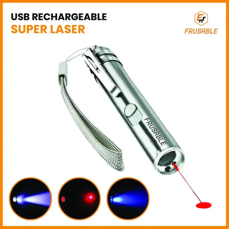 USB Rechargeable Laser Pointer Pen 3 in 1 Cat Pet Toy Red UV Flashlight - grid square cages ruffland crate grid square cage g...