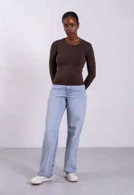 Organic Cotton Crew Long Sleeve T-Shirt, Hot Fudge | Size: S