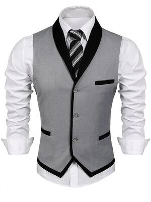 Buttons V-neck Suit Vest (US Only), Grey / M