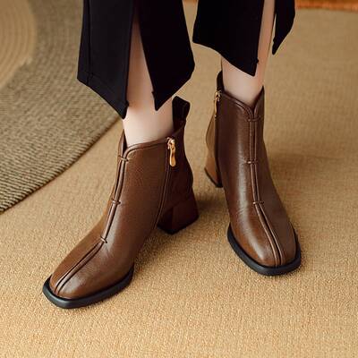 CHIKO Abcde Square Toe Block Heels Ankle Boots