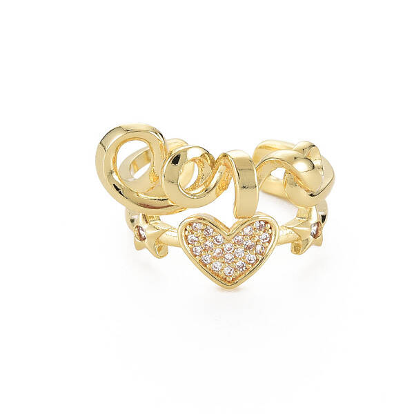 Clear Cubic Zirconia Heart Cuff Ring
