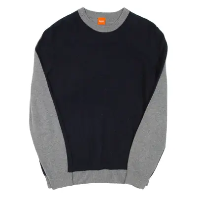 BOSS HUGO BOSS Boys Jumper Blue Colourblock Tight Knit Wool L